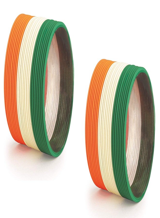 NMII طقم أساور معدنية ثلاثية الألوان سادة من NMII للنساء/الفتيات/الأطفال | عيد الاستقلال | عيد الجمهورية | طقم أساور بألوان العلم الهندي | أساور | طقم تشودي - (Flag22-2.4) - Image 1